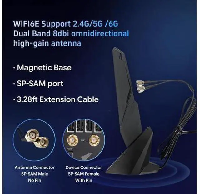 Alt view image 2 of 7 - SMA WiFi 6e 2T2R Antenna 2.4G/5G Dual Band for GIGABYTE AORUS Z390 Z270 Z370 Z490 Z590 Z690 X470 X570 X570S X570I H470 H470I H610 B460 B450 B550 B560 B660 AX X299X Magnetic Base PC Desktop