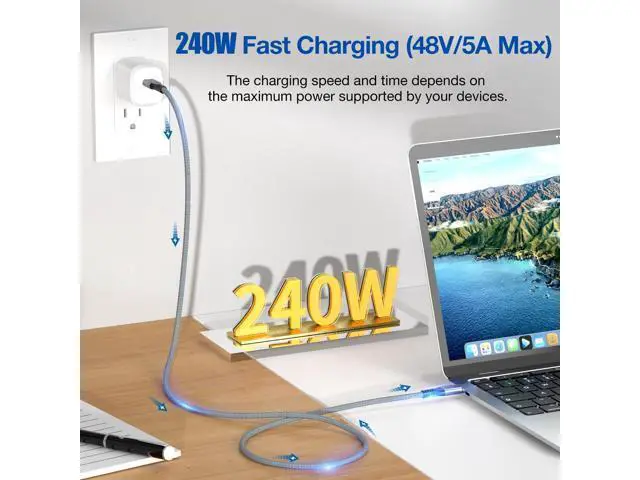 Alt view image 7 of 7 - UseBean USB C to USB C Cable 10 ft 2Pack, 4K Video Monitor Display USBC 3.2 Gen 2 Data Cable 20Gbps, 240W Type-C Fast Charging Cord, for Thunderbolt 3/4 MacBook, iPad, iPhone 16, Galaxy S25/S24