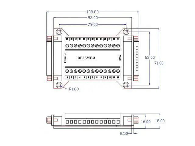 Alt view image 4 of 5 - Willwewon 2PCS DB25 Male Female Connector in One Breakout Board, RS232 D-SUB Serial to 25-pin Port Adapter Module