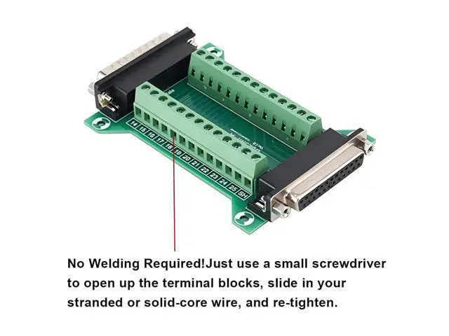 Alt view image 5 of 5 - Willwewon 2PCS DB25 Male Female Connector in One Breakout Board, RS232 D-SUB Serial to 25-pin Port Adapter Module