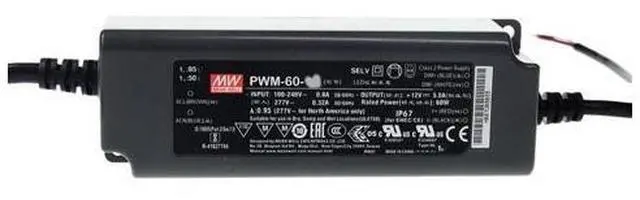 Main image of Mean Well PWM 60W 12V 5A LED Driver PWM-60-12 AC-DC Constant Voltage PWM Output Switching Power Supply Converter Transformer with IP67, PFC, 3 in 1 Dimming, Plastic Case