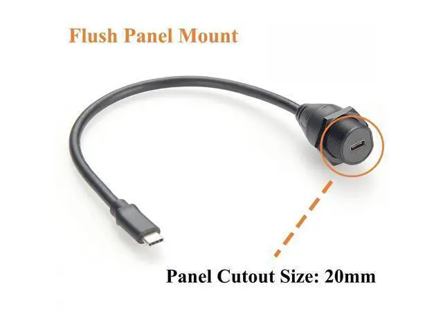 Alt view image 7 of 7 - IP67 USB 3.1 Type C Male to Female Extension Cable 10Gbps USB 3.1 Gen2 C Flush Panel Mount Charging & Data Cable Threaded Bulkhead Fixed for Car, Boat, Dashboard, Control Panels(0.3M/0.98FT)