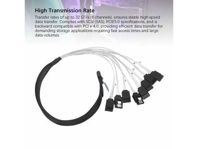 Alt view image 4 of 5 - MCIO 8i to 8x SATA Cable, PCIe 5.0 to MCIO X8 Server Data Center Cable, 50cm for External Graphics Card