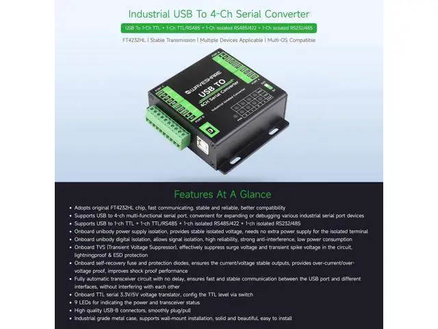 Alt view image 2 of 7 - Industrial USB to 4-Ch Serial Converter, Original FT4232HL Chip, Supports USB to RS232/485/422/TTL, Multiple Devices Applicable, Multi-OS Compatible @XYGStudy (USB to 4CH Serial Converter)