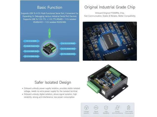 Alt view image 4 of 7 - Industrial USB to 4-Ch Serial Converter, Original FT4232HL Chip, Supports USB to RS232/485/422/TTL, Multiple Devices Applicable, Multi-OS Compatible @XYGStudy (USB to 4CH Serial Converter)