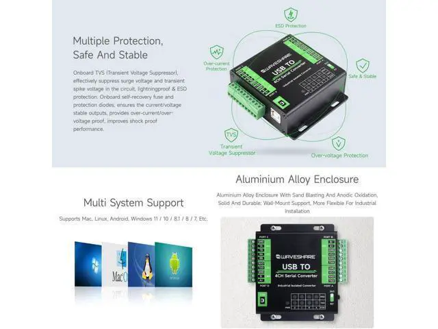 Alt view image 5 of 7 - Industrial USB to 4-Ch Serial Converter, Original FT4232HL Chip, Supports USB to RS232/485/422/TTL, Multiple Devices Applicable, Multi-OS Compatible @XYGStudy (USB to 4CH Serial Converter)