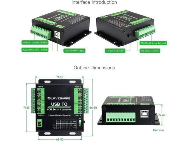 Alt view image 6 of 7 - Industrial USB to 4-Ch Serial Converter, Original FT4232HL Chip, Supports USB to RS232/485/422/TTL, Multiple Devices Applicable, Multi-OS Compatible @XYGStudy (USB to 4CH Serial Converter)