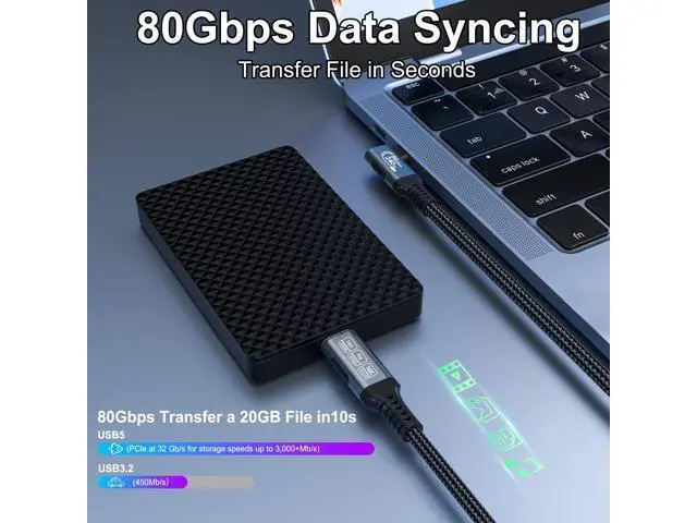 Alt view image 2 of 5 - HOTUTUKI 240w 80gbps USB c Cable Compatible with Thunderbolt 5 Cable Right Angle 6.6ft, 90 Degree USB C Cable, 8K/16k 60Hz usbc Monitor Cable for Thunderbolt 4,USB c Video