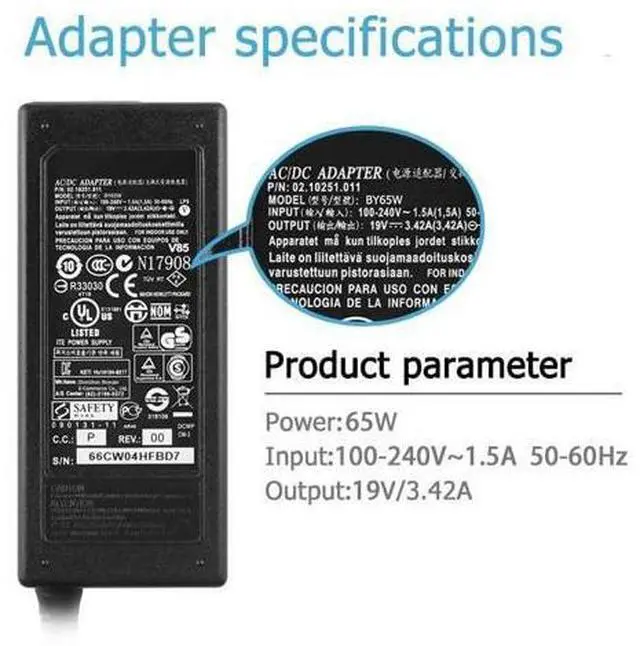 Alt view image 3 of 5 - 65W AC Charger Adapter Compatible with MSI ADP-65GD D 957-14D11P-101 Modern 14 A10M-1048AU A10M-1029 Pro 16T 16T 10M All-in-One 24X 7M-231XEU 7M-232XEU Pro 24X 7M-231XEU 7M-232XEU