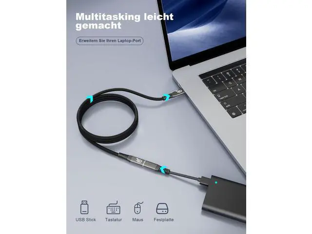 Alt view image 3 of 5 - HOTUTUKI USB-C for Thunderbolt 4 Extension Cable 40Gbps Data Transfer, USB c Male to USB c Female Cable, 8K Display/PD 240W, Compatible with Thunderbolt 3/USB 4/3/SSD eGPU 2M/6.6FT