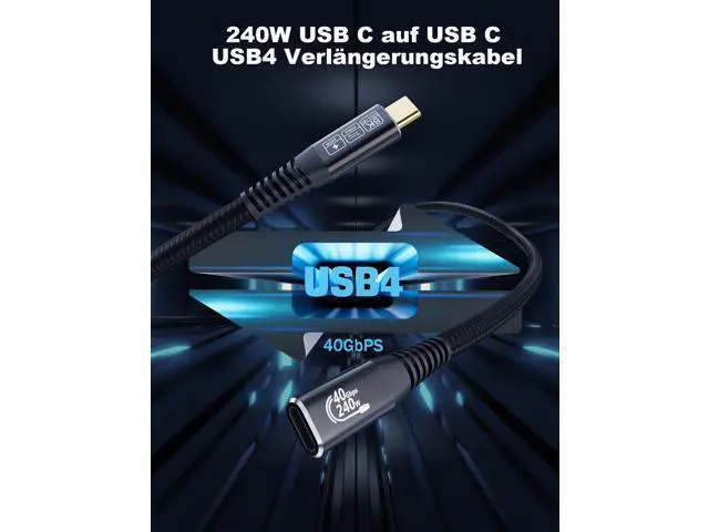 Alt view image 2 of 5 - HOTUTUKI USB-C for Thunderbolt 4 Extension Cable 40Gbps Data Transfer, USB c Male to USB c Female Cable, 8K Display/PD 240W, Compatible with Thunderbolt 3/USB 4/3/SSD eGPU 2M/6.6FT