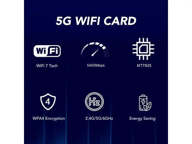 Alt view image 3 of 5 - MT7925 PCIe Wi Fi Card, 5400Mbps 2.4G 5G 6G Tri Band Bluetooth5.3, Network Card Adapter Support MU MIMO, for Win 10 11, for Linux