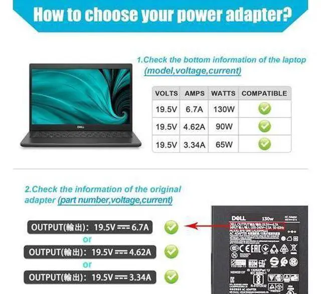 Alt view image 4 of 7 - 130W Laptop Charger for Dell XPS 15 Precision M20 M60 M70 M90 M2400 M4400 M6300 LA130PM121 DA130PE1-00 Inspiron 11 15 7000 7559 N7110 N5110 Vostro 500 1000 1200 1400 AC Adapter Power Cord