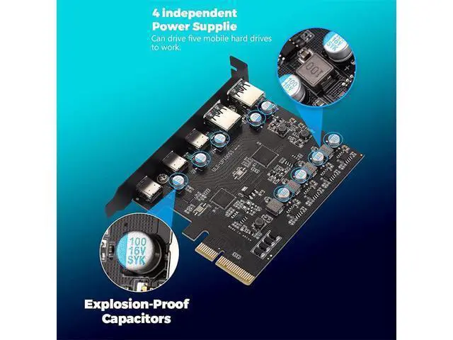 Alt view image 4 of 5 - PCIe to USB 3.2/USB 3.1 Gen 2 Card 10Gbps 5-Port (3X USB C -2X Type A) PCI Express Expansion Card PC Internal Hub for Windows 10/8/7 Linux and MAC OS 10.8.2 Above