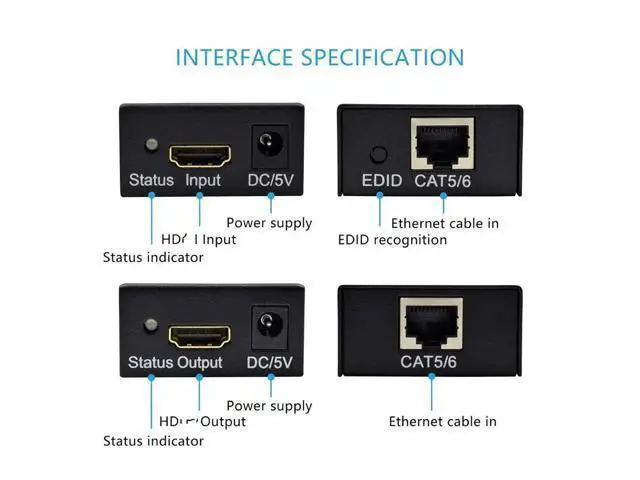 Alt view image 5 of 6 - 60M HDMI-compatible Extender Cat5e Cat 6 Ethernet IP TCP signal HD to Lan Converter 1080p 4D Transmitter Receiver TX RXLength: 80 m(usb cable) Color: White (dual power)