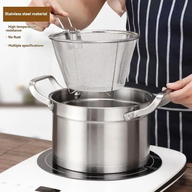 Alt view image 7 of 7 - Folding Fry Basket Mesh Container 7 Inch Foldable Deep Fryer Basket with Handle for Frying and Food Presentation
