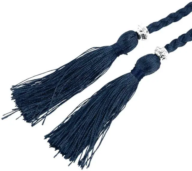 Alt view image 6 of 7 - Woven tassel belt knot decorated waist chain waist rope Navy Blue