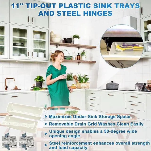 Alt view image 2 of 7 - Sturdy 11" Soft Close Tip-Out Tray for Sink, Tip-Out Trays(2set), Great for Maximizing Kitchen and Bathroom Storage
