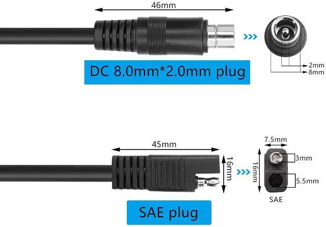 Alt view image 6 of 7 - 24V DC8mm to SAE Extension Cable DC 8.0mm x 2.0mm Male Plug to SAE Solar Adapter Connector Cable 14AWG for Car,Motorcycle,Solar Panel,Portable Generator,Solar Power Station Etc.