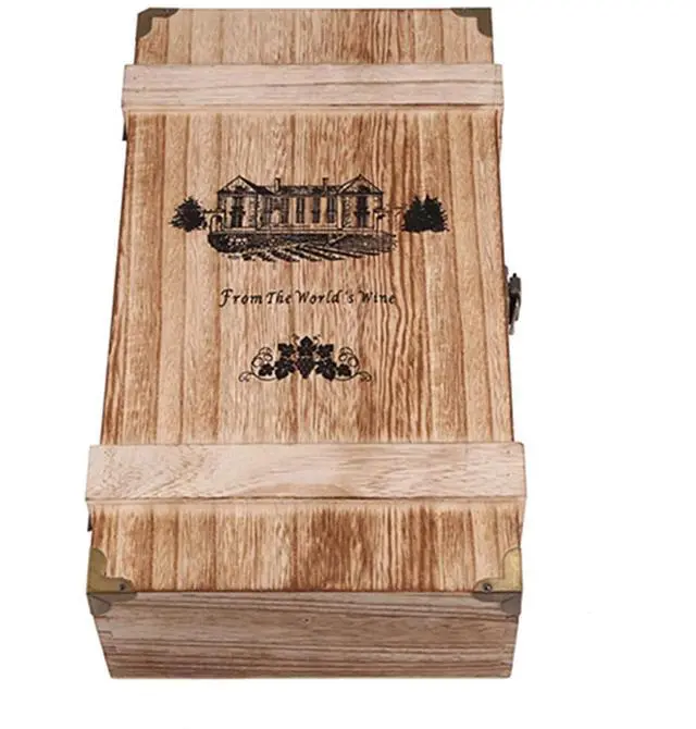 Alt view image 2 of 7 - Vintage Wood 2 Red Wine Bottle Box Carrier Crate Case Storage Carrying Display Holder Birthday Party