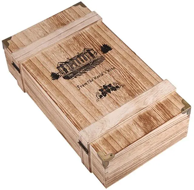 Alt view image 5 of 7 - Vintage Wood 2 Red Wine Bottle Box Carrier Crate Case Storage Carrying Display Holder Birthday Party