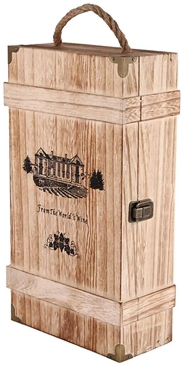 Alt view image 6 of 7 - Vintage Wood 2 Red Wine Bottle Box Carrier Crate Case Storage Carrying Display Holder Birthday Party