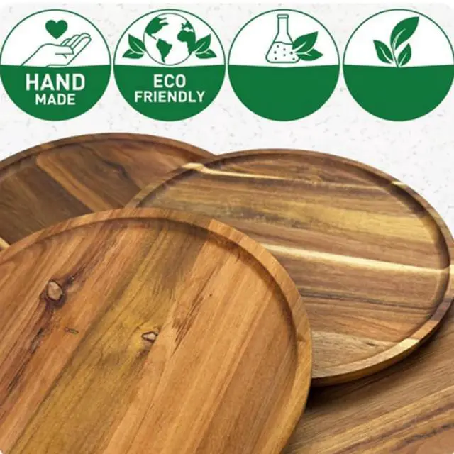 Alt view image 4 of 7 - Round Wood Tray,Wooden Serving Tray,Serving Platter,Appetizer Charcuterie Board,Tray Organizer for Kitchen/Countertop A