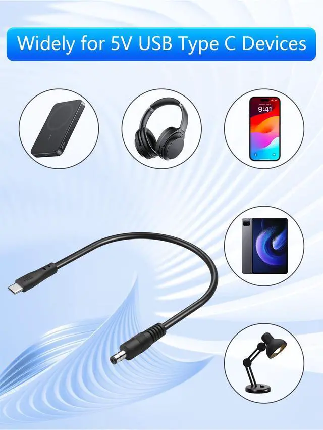 Alt view image 6 of 6 - Type-C Male to DC5521 Male/Female Cable, 2464/18AWG, 24V 5A, 0.3m DC Power Cord; High Current Compatible for CCTV, Router, LED Lights, Industrial Devices (Male-to-Female)