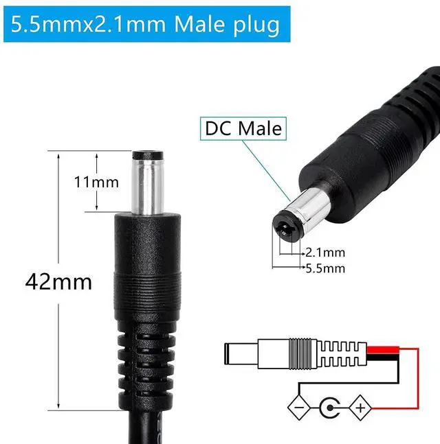 Alt view image 3 of 7 - DC Power Pigtails Cable,3FT DC 5.5MM x 2.1MM Male Plug to Bare Wire Open End Power Wire Supply Repair Cable,16 AWG Barrel Connector Pigtail for CCTV Security Camera,DVR,LED Strip Light Etc-2 Pcs(M)