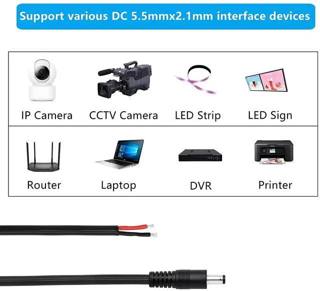 Alt view image 5 of 7 - DC Power Pigtails Cable,3FT DC 5.5MM x 2.1MM Male Plug to Bare Wire Open End Power Wire Supply Repair Cable,16 AWG Barrel Connector Pigtail for CCTV Security Camera,DVR,LED Strip Light Etc-2 Pcs(M)