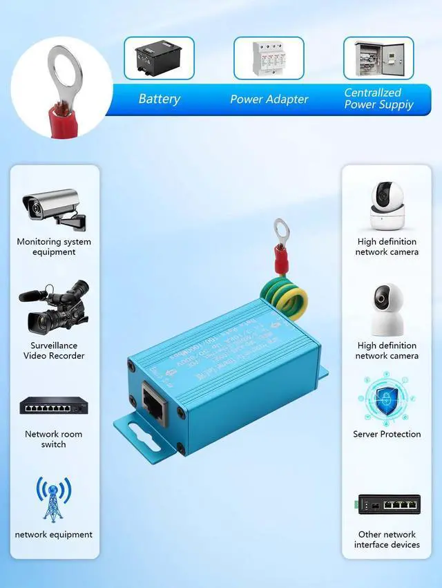 Alt view image 4 of 7 - 2-in-1 Lightning Arrester, Network Monitoring Camera, Power Surge Protector, Lightning Arrester (Blue)