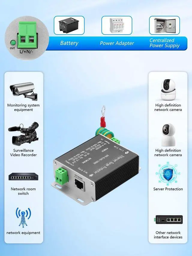 Alt view image 4 of 7 - 2-in-1 Lightning Arrester, Network Monitoring Camera, Power Surge Protector, Lightning Arrester (Black)