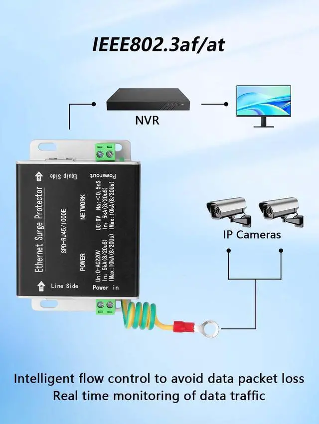 Alt view image 2 of 7 - 2-in-1 Lightning Arrester, Network Monitoring Camera, Power Surge Protector, Lightning Arrester (Black)
