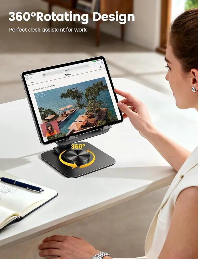 Alt view image 2 of 7 - Adjustable iPad Stand for Desk and 6Pack Rotatable Cord Organizer