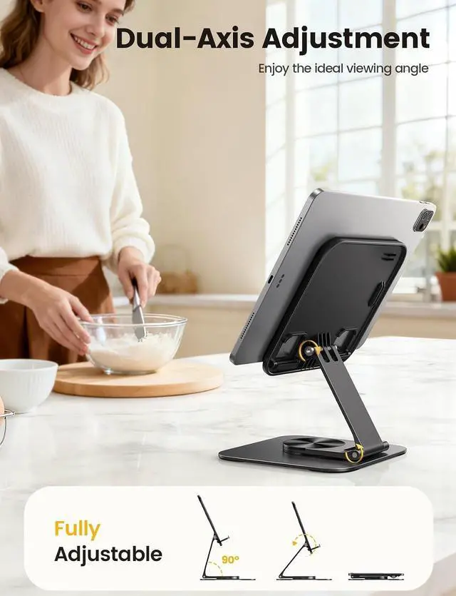 Alt view image 3 of 7 - Adjustable iPad Stand for Desk and 6Pack Rotatable Cord Organizer