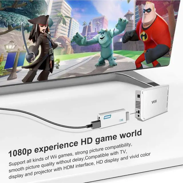 Alt view image 3 of 7 - Wii to HDTV Converter, Wii to HDTV Adapter with 1080P/720P HD Output Video & 3.5mm Jack Audio Converter Adapter, Supports All Wii Display Modes (Withe), WII2HD