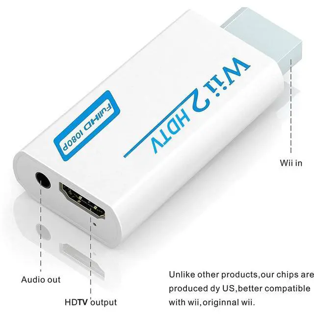Alt view image 2 of 7 - Wii to HDTV Converter, Wii to HDTV Adapter with 1080P/720P HD Output Video & 3.5mm Jack Audio Converter Adapter, Supports All Wii Display Modes (Withe), WII2HD