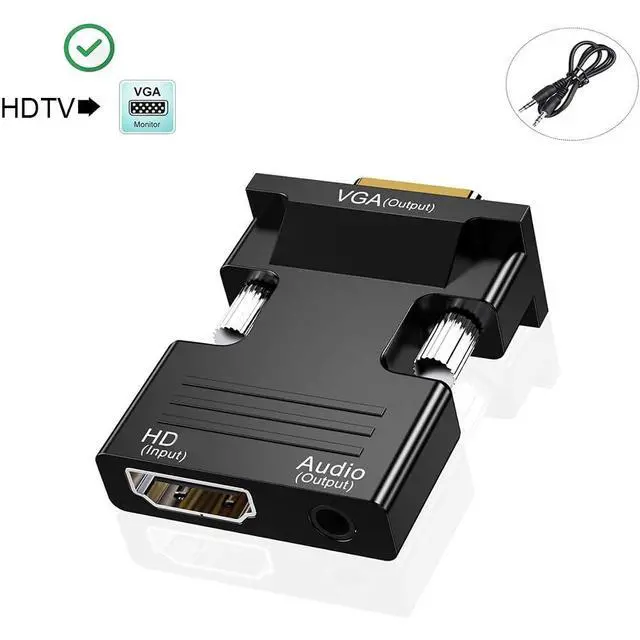 Alt view image 2 of 7 - HDTV(19-Pin Port) to VGA Adapter, HD 1080P Audio Video Converter with 3.5mm Jack,Gold-Plated Connector (Female to Male) for desktops,laptops,PCs,Monitors,projectors,HDTVs,Raspberry Pi,Roku,etc