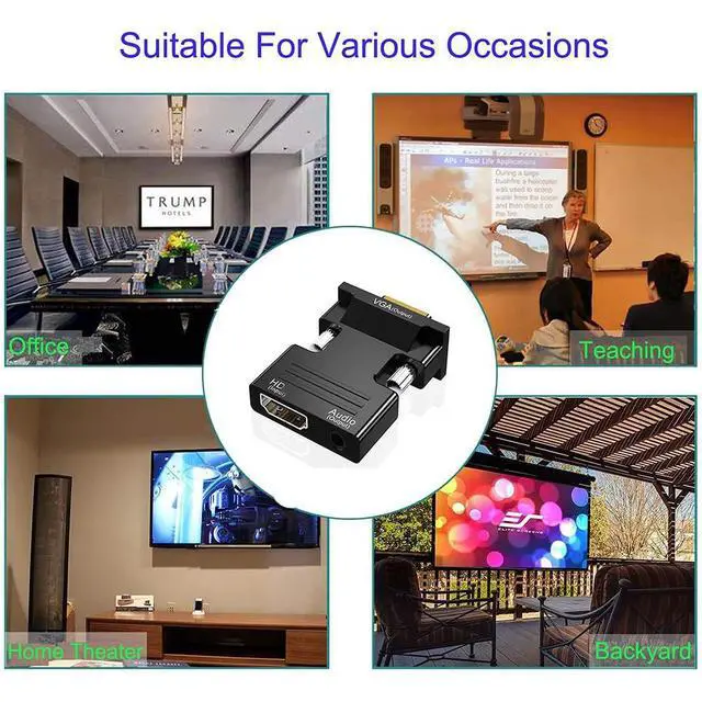Alt view image 5 of 7 - HDTV(19-Pin Port) to VGA Adapter, HD 1080P Audio Video Converter with 3.5mm Jack,Gold-Plated Connector (Female to Male) for desktops,laptops,PCs,Monitors,projectors,HDTVs,Raspberry Pi,Roku,etc