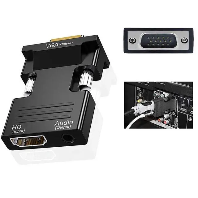 Alt view image 6 of 7 - HDTV(19-Pin Port) to VGA Adapter, HD 1080P Audio Video Converter with 3.5mm Jack,Gold-Plated Connector (Female to Male) for desktops,laptops,PCs,Monitors,projectors,HDTVs,Raspberry Pi,Roku,etc