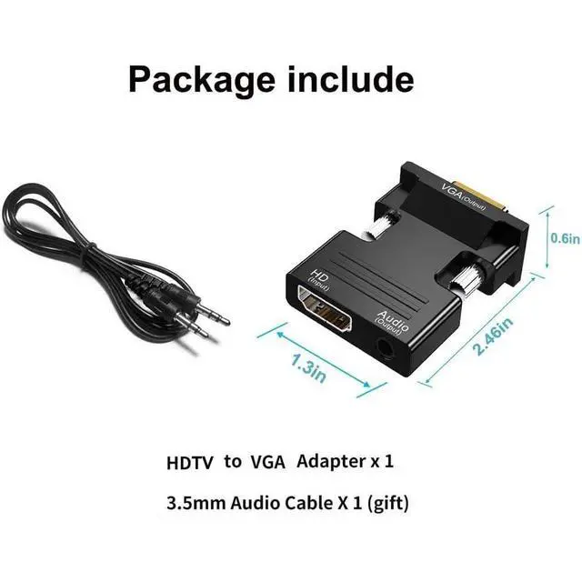 Alt view image 7 of 7 - HDTV(19-Pin Port) to VGA Adapter, HD 1080P Audio Video Converter with 3.5mm Jack,Gold-Plated Connector (Female to Male) for desktops,laptops,PCs,Monitors,projectors,HDTVs,Raspberry Pi,Roku,etc