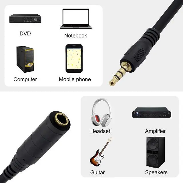 Alt view image 4 of 7 - 1/4" to 1/8" Adapter,6.35mm Stereo Jack to 3.5mm TRRS Male Audio Cable Connector Adapter for Amplifiers, Guitars, Pianos, Home Theater Equipment Etc.