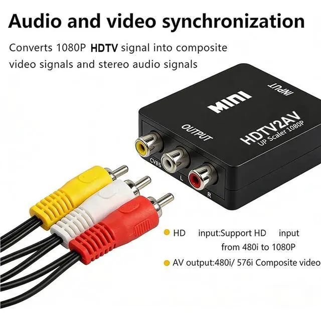Alt view image 3 of 7 - HDTV(19-Pin Port) to RCA Adapter,AV HD Audio Video Converter,1080P Mini RCA Composite CVBS Audio Video Converter Supports PAL/NTSC Compatible with PC/Laptop/Xbox/TV/Roku/Fire Stick (Black)