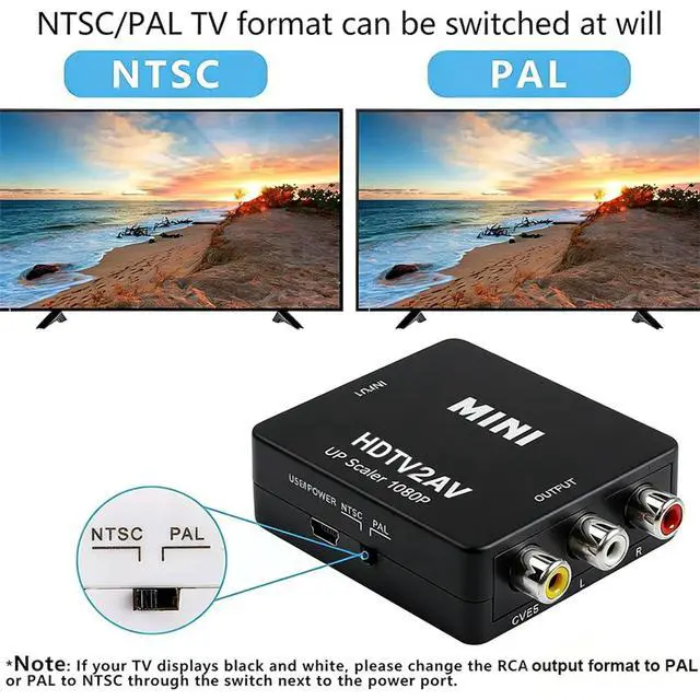 Alt view image 5 of 7 - HDTV(19-Pin Port) to RCA Adapter,AV HD Audio Video Converter,1080P Mini RCA Composite CVBS Audio Video Converter Supports PAL/NTSC Compatible with PC/Laptop/Xbox/TV/Roku/Fire Stick (Black)