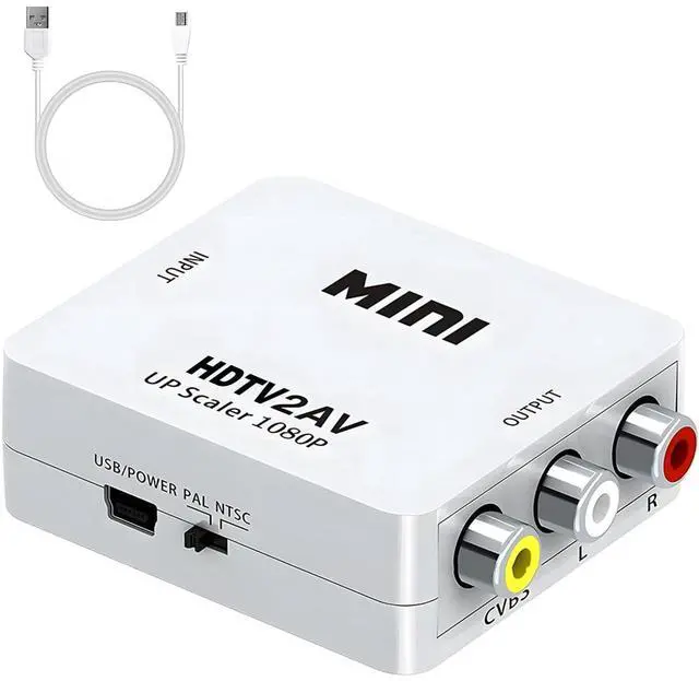 Main image of HDTV to RCA Adapter,HD(19-Pin Port) to AV HD Audio Video Converter,1080P Mini RCA Composite CVBS Audio Video Converter Supports PAL/NTSC Compatible with PC/Laptop/Xbox/TV/Roku/Fire Stick