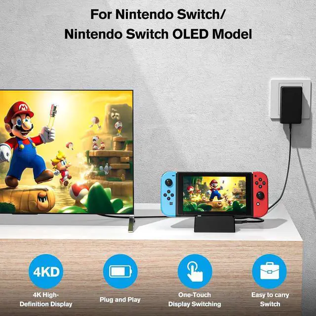 Alt view image 7 of 7 - TV Docking Station for Nintendo Switch/OLEDPortable Charging TV Dock Station with 4K HDMI Adapter/Type C Data Port/USB 3.0 PortReplacement for Official Nintendo Switch Dock