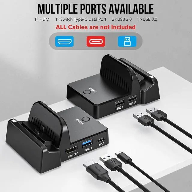 Alt view image 2 of 7 - TV Docking Station for Nintendo Switch/OLEDPortable Charging TV Dock Station with 4K HDMI Adapter/Type C Data Port/USB 3.0 PortReplacement for Official Nintendo Switch Dock