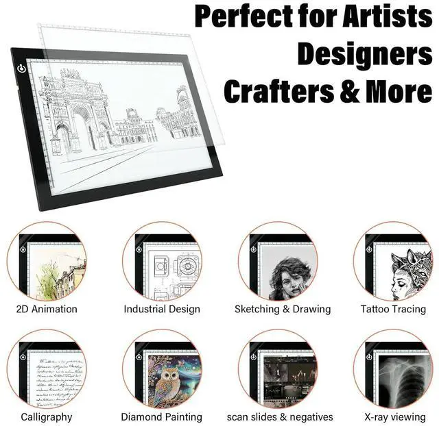 Alt view image 6 of 7 - A4 LED Copy Board Tracing Light Box, Adjustable Brightness Artcraft LED Trace Light Pad, USB Power Light Table for Artists, Tattoo Drawing, Animation, Sketching, Stenciling & Diamond Art Painting
