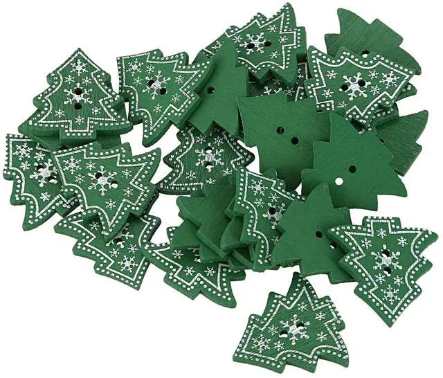Main image of 25pcs Christmas Tree Shape Decor Embellishment Wooden Buttons with Two Holes for Sewing Scrapbook Crafting