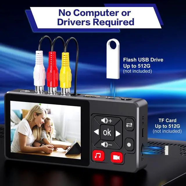 Alt view image 3 of 7 - VHS to Digital Converter 2.0, HD Video to Digital Converter Recorder with Remote, Convert Record Analog Video Audio from VHS/VCR, DVR/DVD/Hi8/Mini DV/Camcorder/Gaming ConsolesTapes Players Needed)